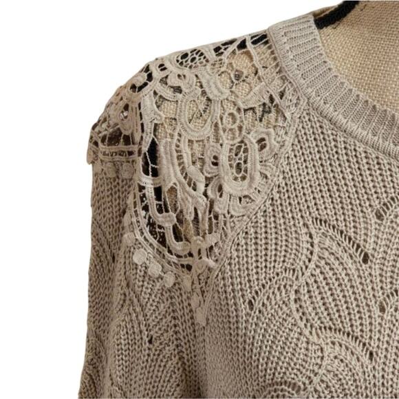 Andree by Unit Beige‎ Victorian Crochet Lace Inset Sweater Women's Size Medium - Picture 5 of 9